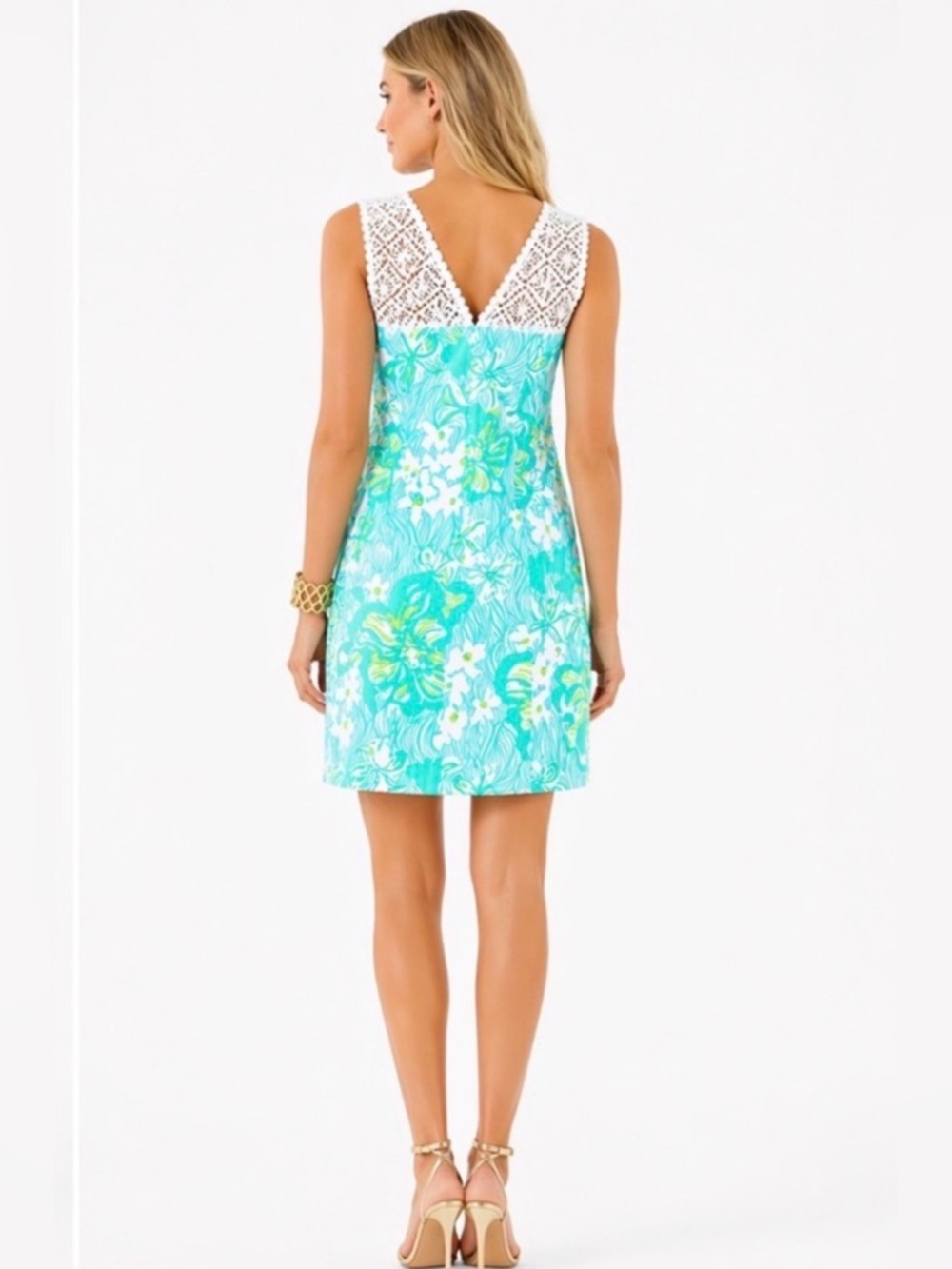 Lilly Pulitzer Sofia Shift Dress Wave Rider All Over Print Preppy Sz 6 Lace trim - Picture 2 of 12